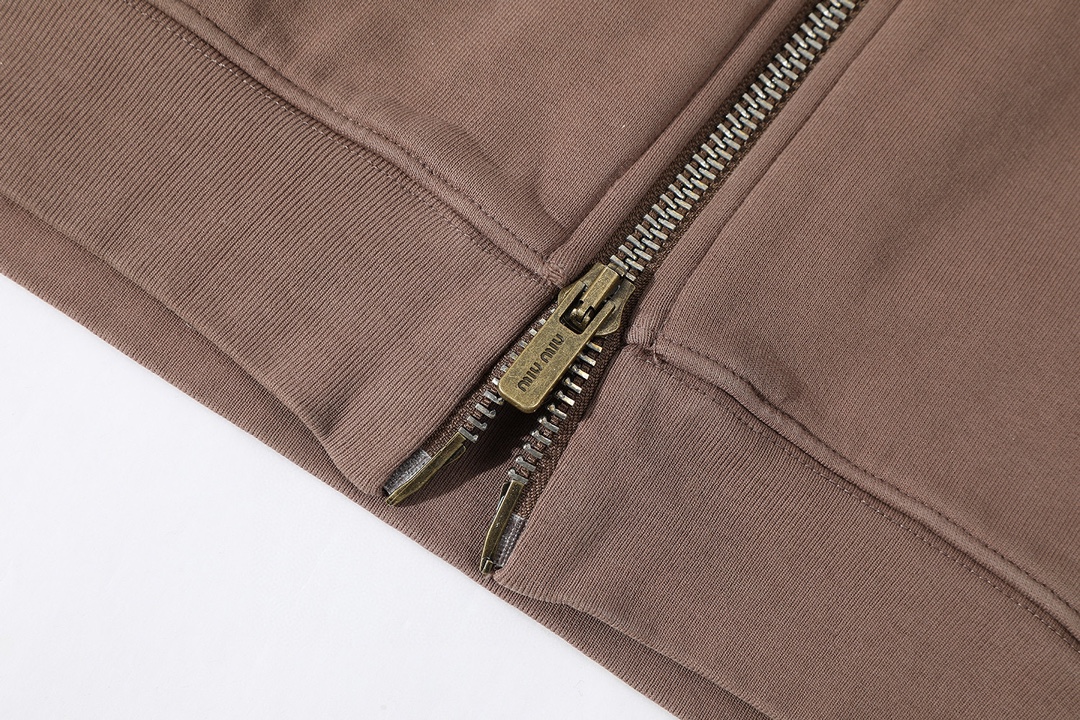 MIU MIU 缪缪 绣布拉链连帽卫衣 外套 长袖 棕色 B0 MJL063-159B-F0324-S-OOO