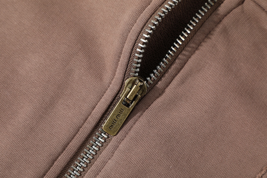 MIU MIU 缪缪 绣布拉链连帽卫衣 外套 长袖 棕色 B0 MJL063-159B-F0324-S-OOO