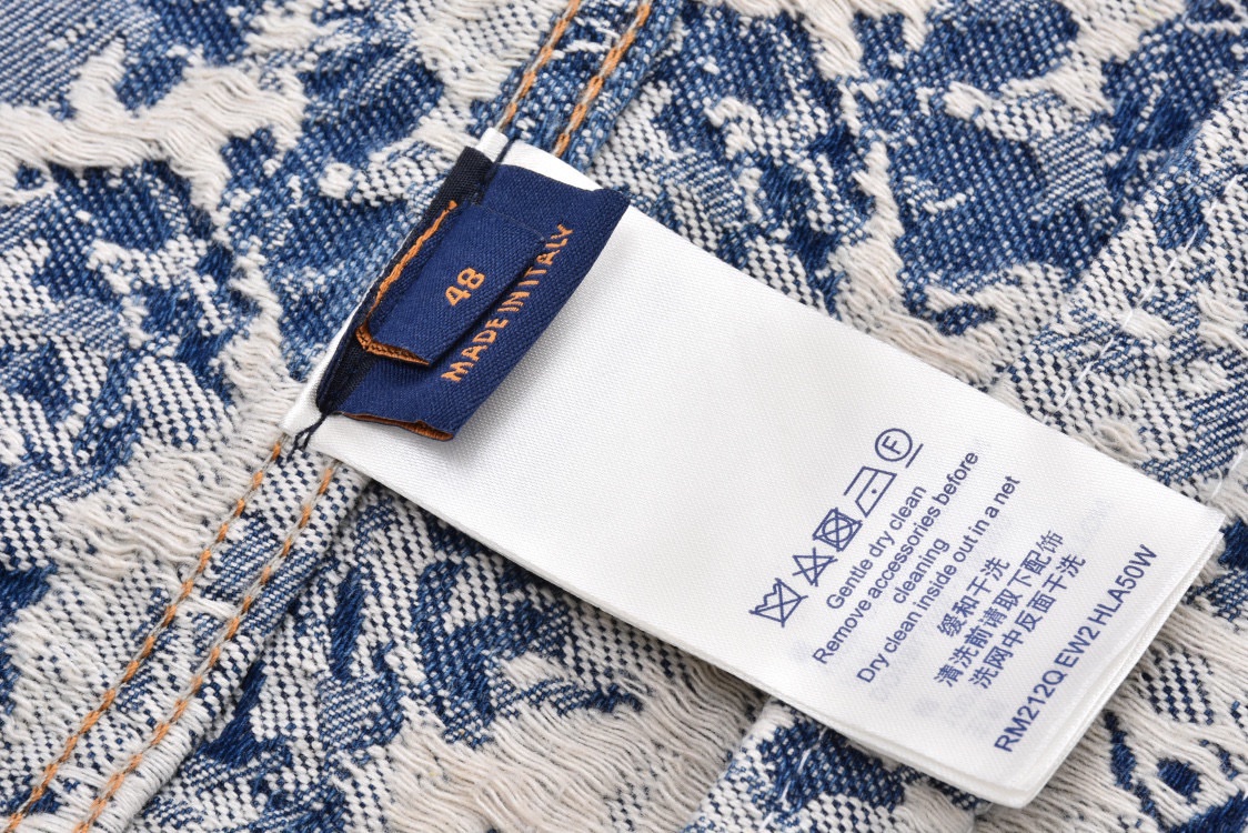 LOUIS VUITTON 路易威登 破坏流苏花卉满印 牛仔外套 牛仔衣 上衣 夹克 蓝色 C0 1AAGR6