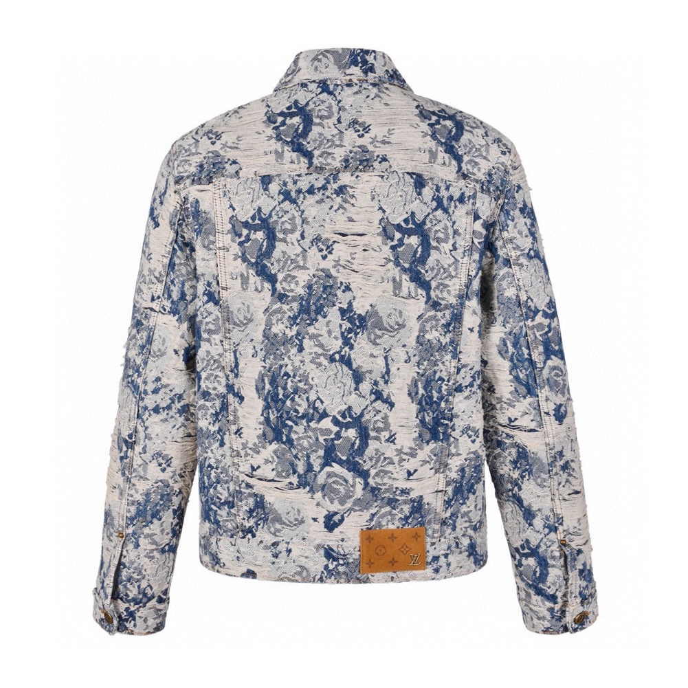 LOUIS VUITTON 路易威登 破坏流苏花卉满印 牛仔外套 牛仔衣 上衣 夹克 蓝色 C0 1AAGR6