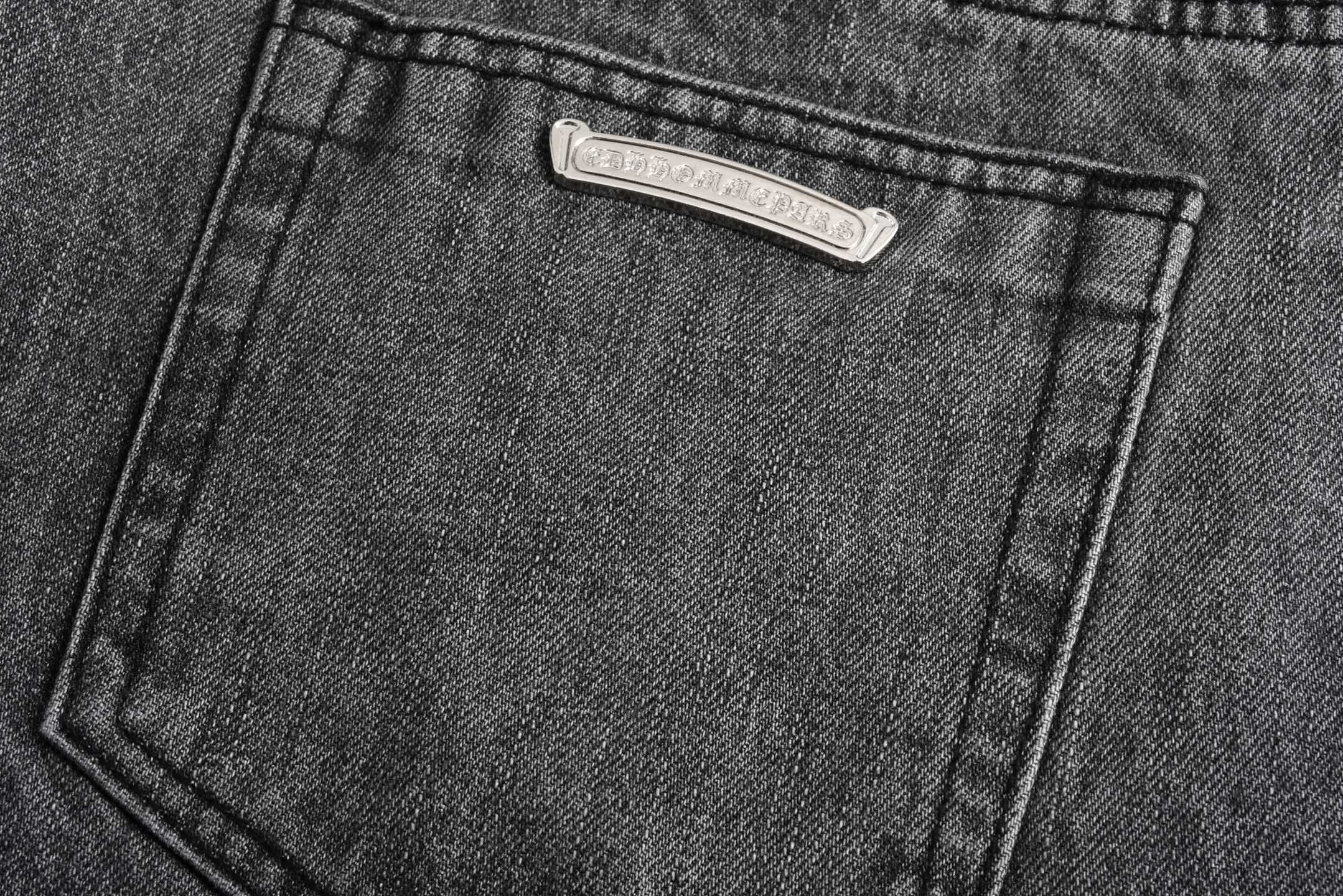 Chrome Hearts 克罗心 火焰十字架贴皮牛仔裤 裤子 长裤 蓝色 黑灰色 C0