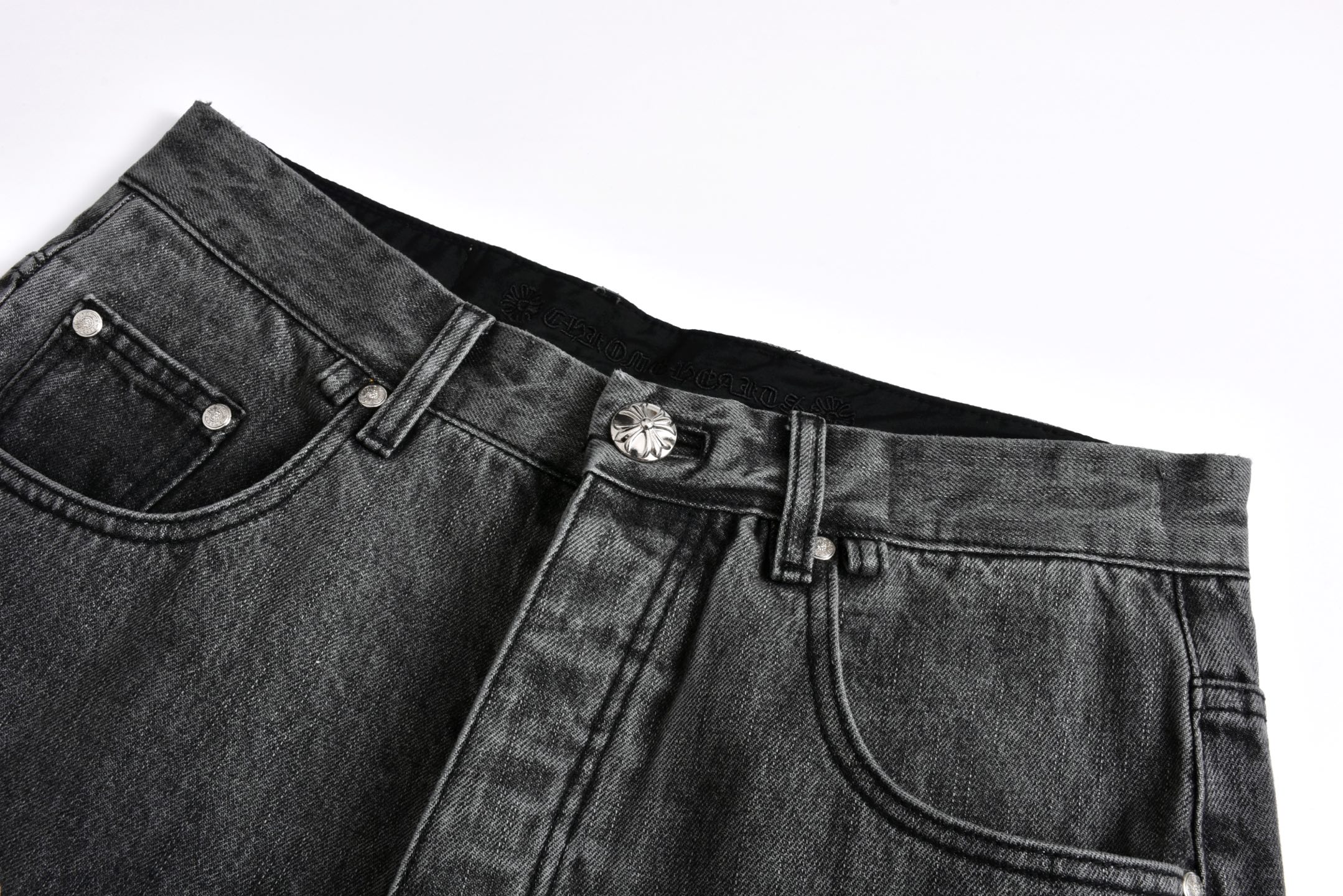 Chrome Hearts 克罗心 火焰十字架贴皮牛仔裤 裤子 长裤 蓝色 黑灰色 C0