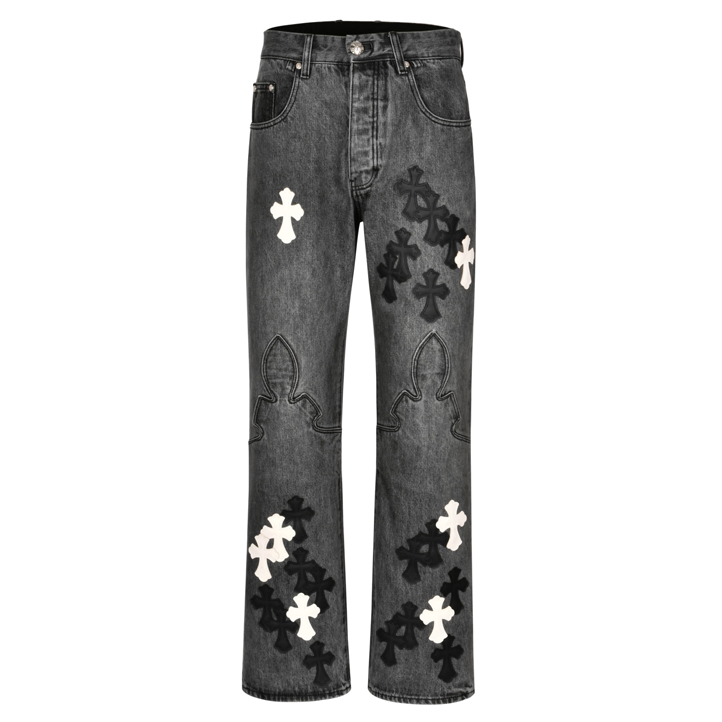 Chrome Hearts 克罗心 火焰十字架贴皮牛仔裤 裤子 长裤 蓝色 黑灰色 C0