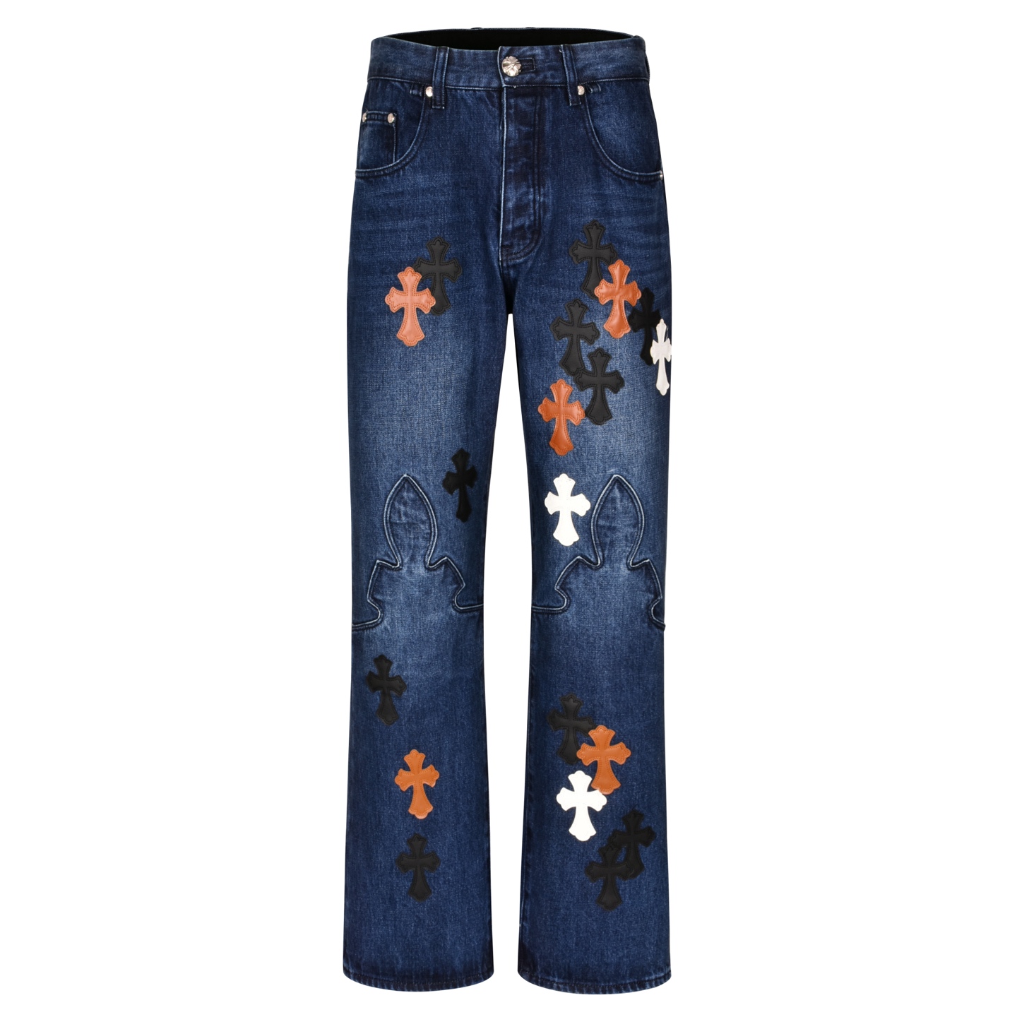 Chrome Hearts 克罗心 火焰十字架贴皮牛仔裤 裤子 长裤 蓝色 黑灰色 C0