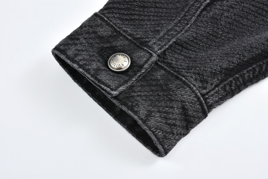 LOUIS VUITTON 路易威登 暗纹镭射烧花牛仔外套 夹克 长袖 黑色 C0 1AFYCG