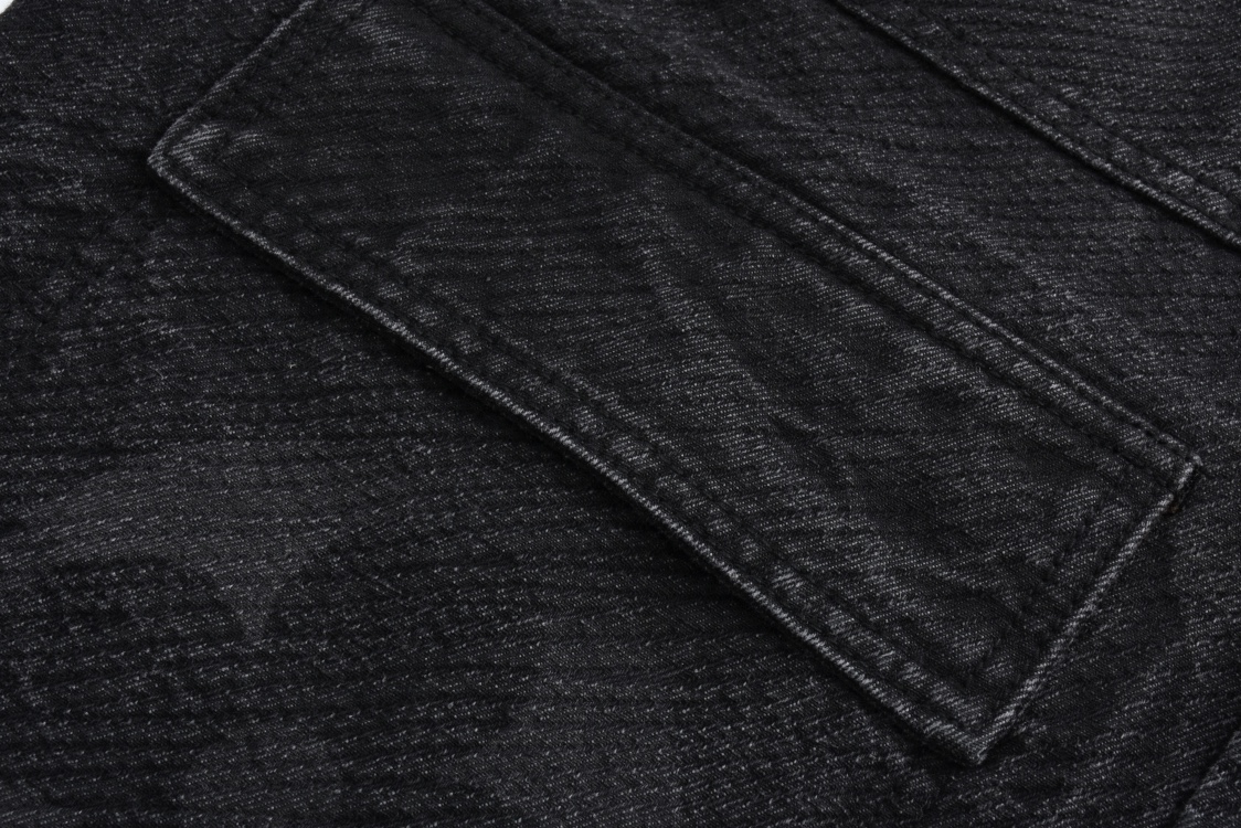 LOUIS VUITTON 路易威登 暗纹镭射烧花牛仔外套 夹克 长袖 黑色 C0 1AFYCG