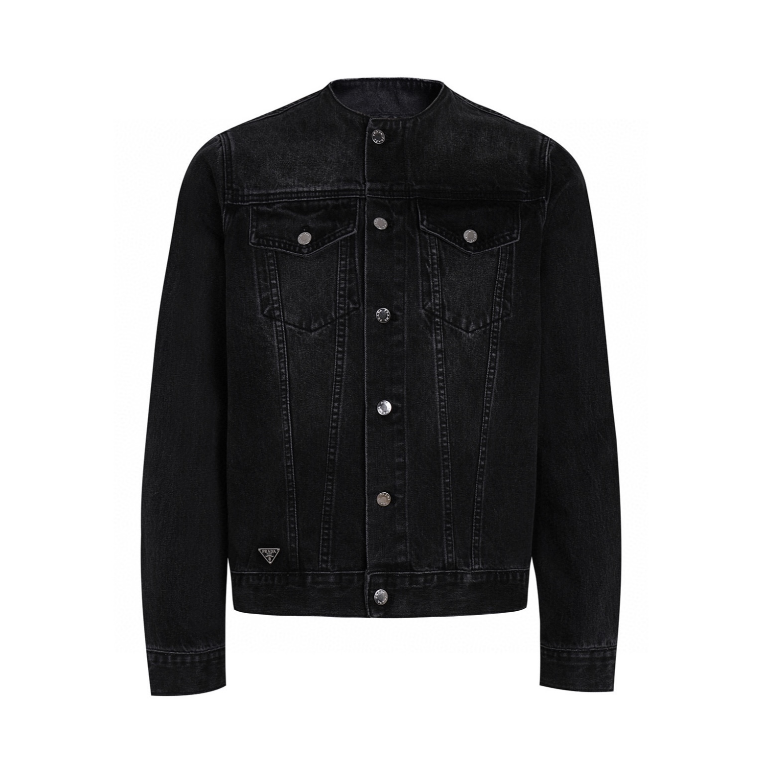 PRADA 普拉达 无领做旧牛仔外套 夹克 长袖 蓝色 黑色 C0 GEB229-12K1-F0V3N-S-231