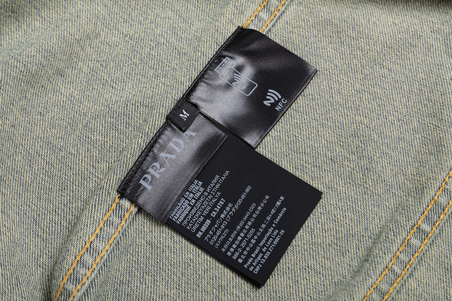 PRADA 普拉达 无领做旧牛仔外套 夹克 长袖 蓝色 黑色 C0 GEB229-12K1-F0V3N-S-231