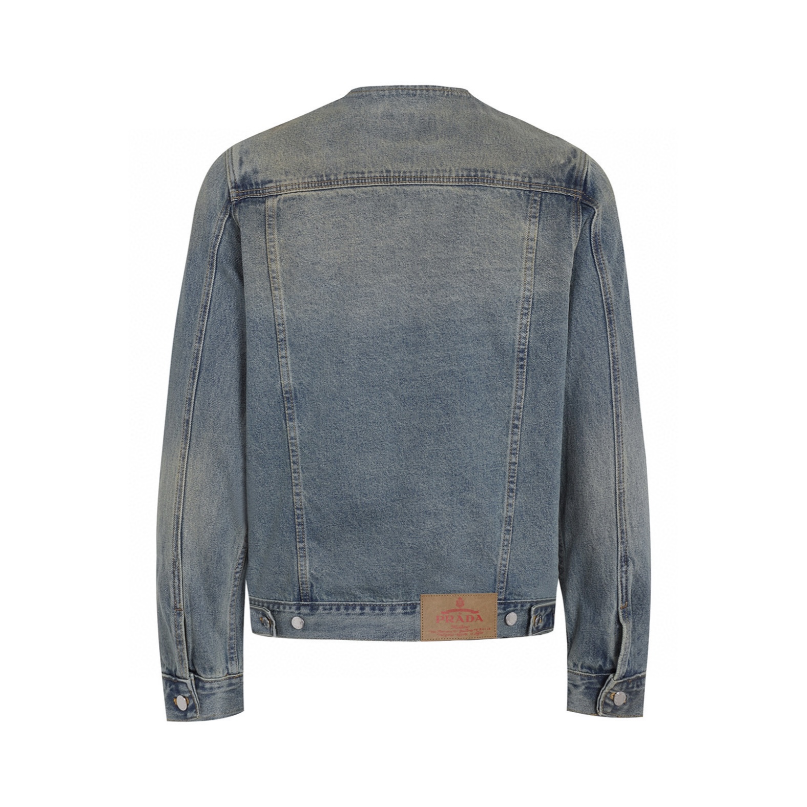 PRADA 普拉达 无领做旧牛仔外套 夹克 长袖 蓝色 黑色 C0 GEB229-12K1-F0V3N-S-231