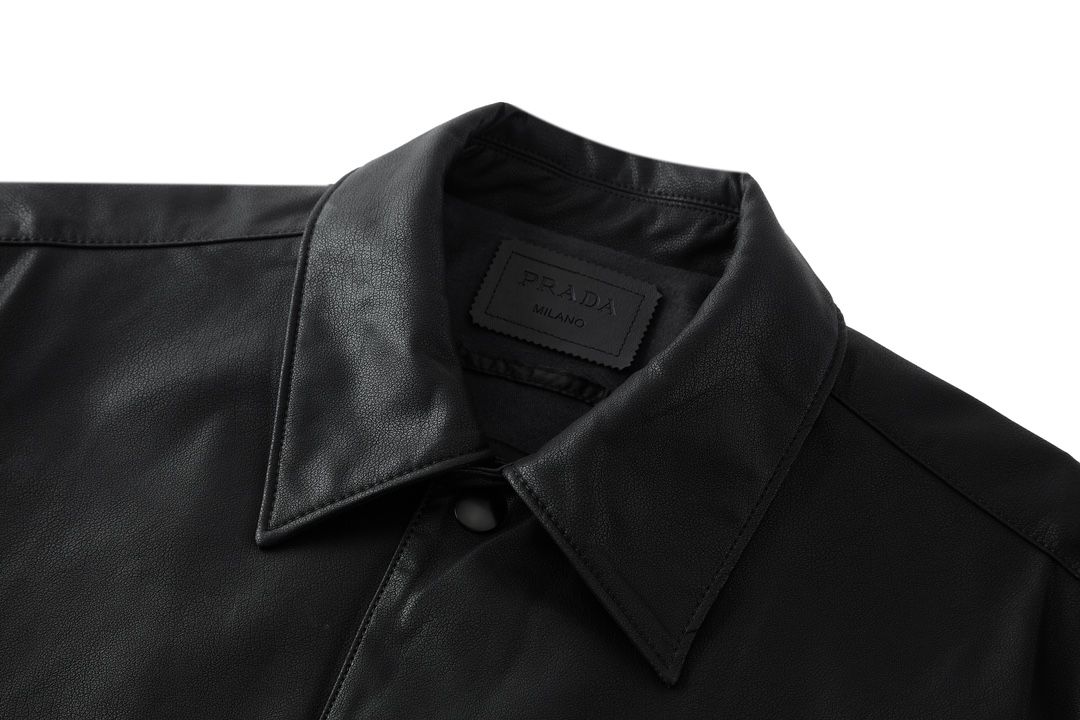 PRADA 普拉达 三角标 小羊皮衬衫 皮衣 外套 长袖 黑色 C0 UPC199-1WDV-F0002-S-231