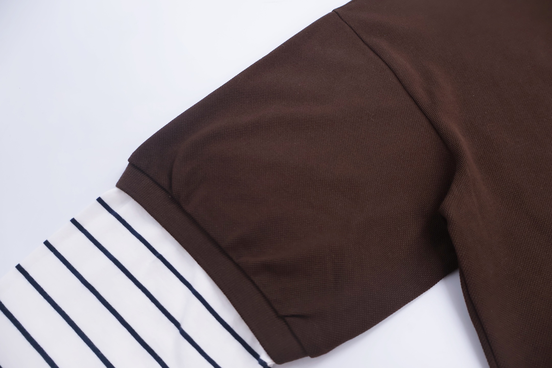 MIU MIU 缪缪 棕条纹假两件Polo衫 T恤 长袖 棕色 A5 MJL076-17OR-F0RQM-S-OOO