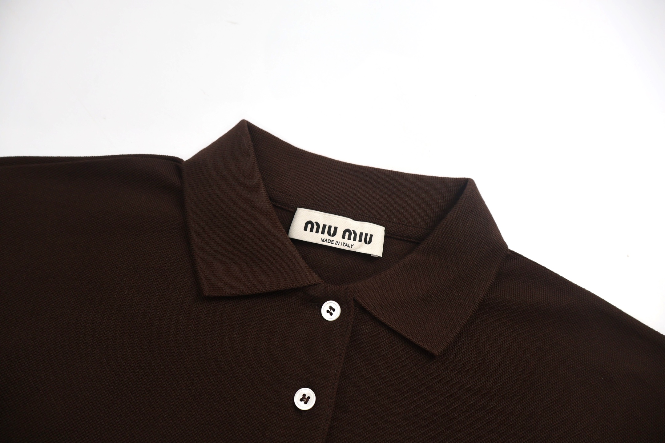 MIU MIU 缪缪 棕条纹假两件Polo衫 T恤 长袖 棕色 A5 MJL076-17OR-F0RQM-S-OOO