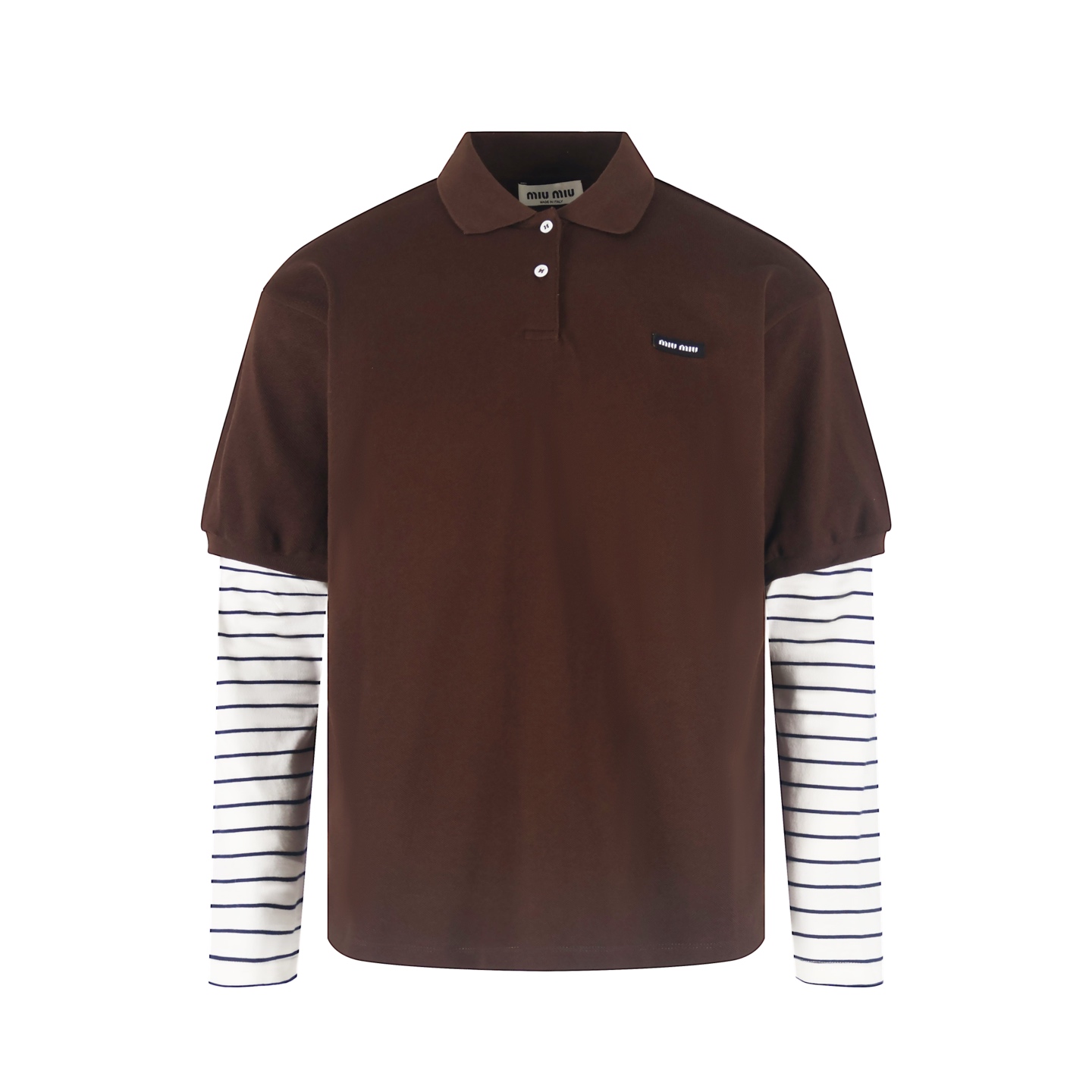 MIU MIU 缪缪 棕条纹假两件Polo衫 T恤 长袖 棕色 A5 MJL076-17OR-F0RQM-S-OOO