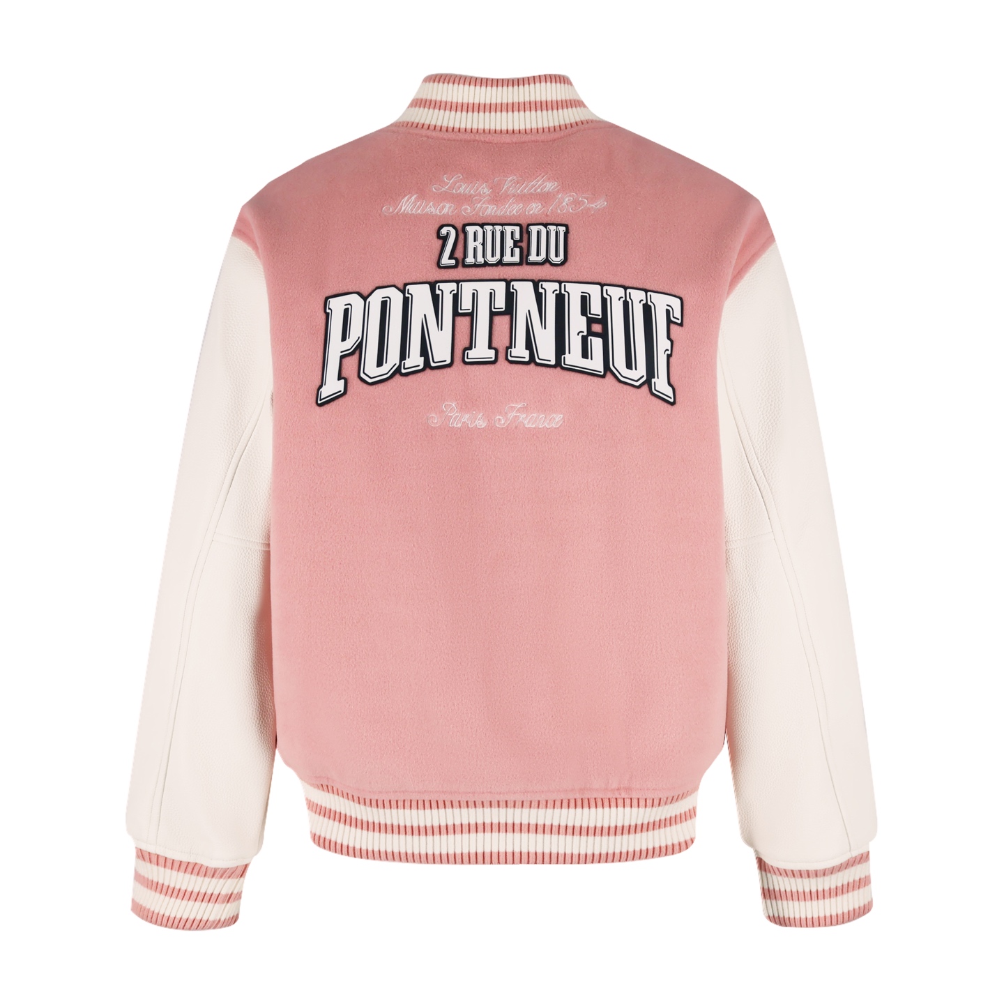 LOUIS VUITTON 路易威登 Nigo联名款 毛呢皮袖棒球服 外套 夹克 粉色 黑色 C0 1AIMWP