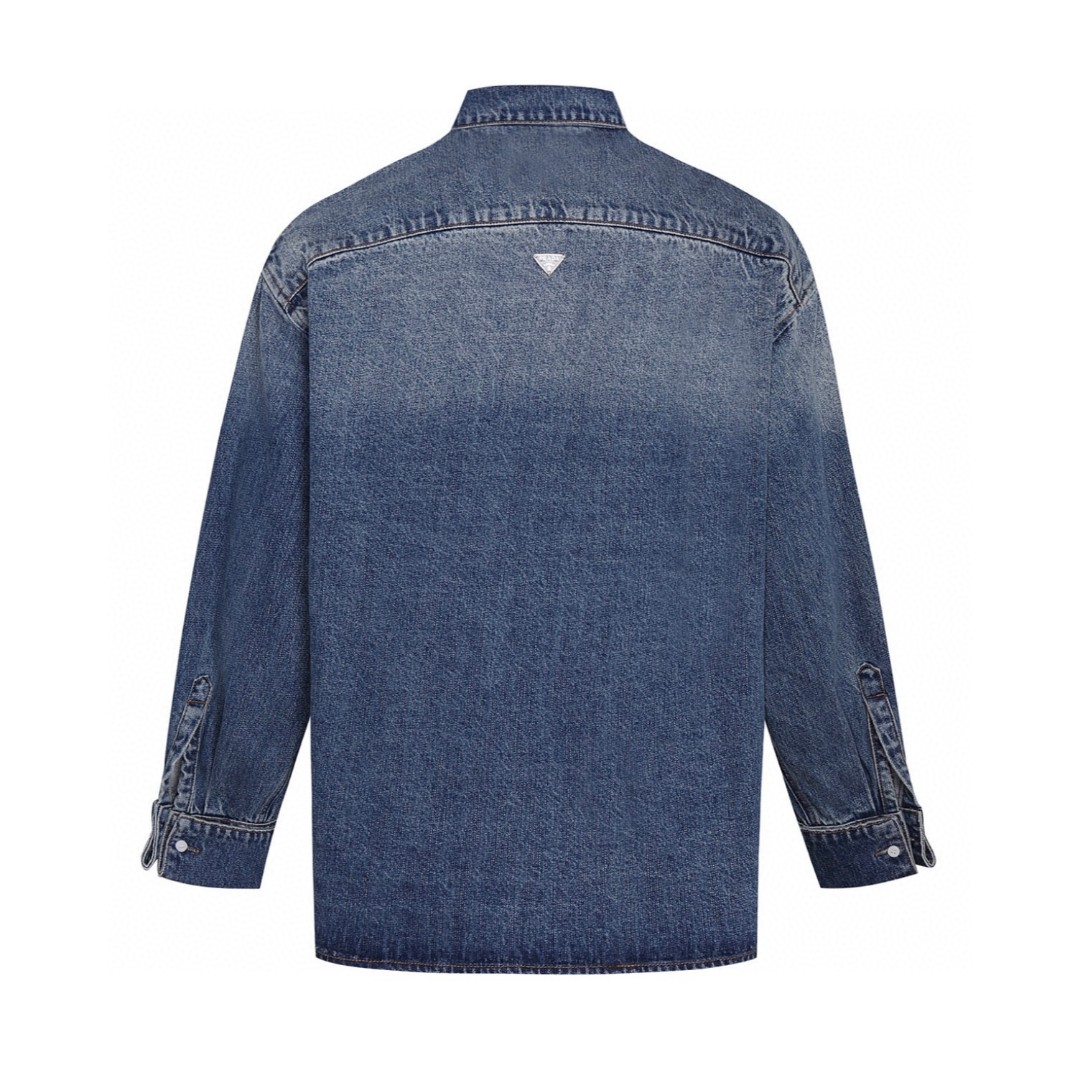 PRADA 普拉达 渐变宽松牛仔衬衫 外套 长袖 蓝色 B5 GEC092-14EF-F0008-S-CMO