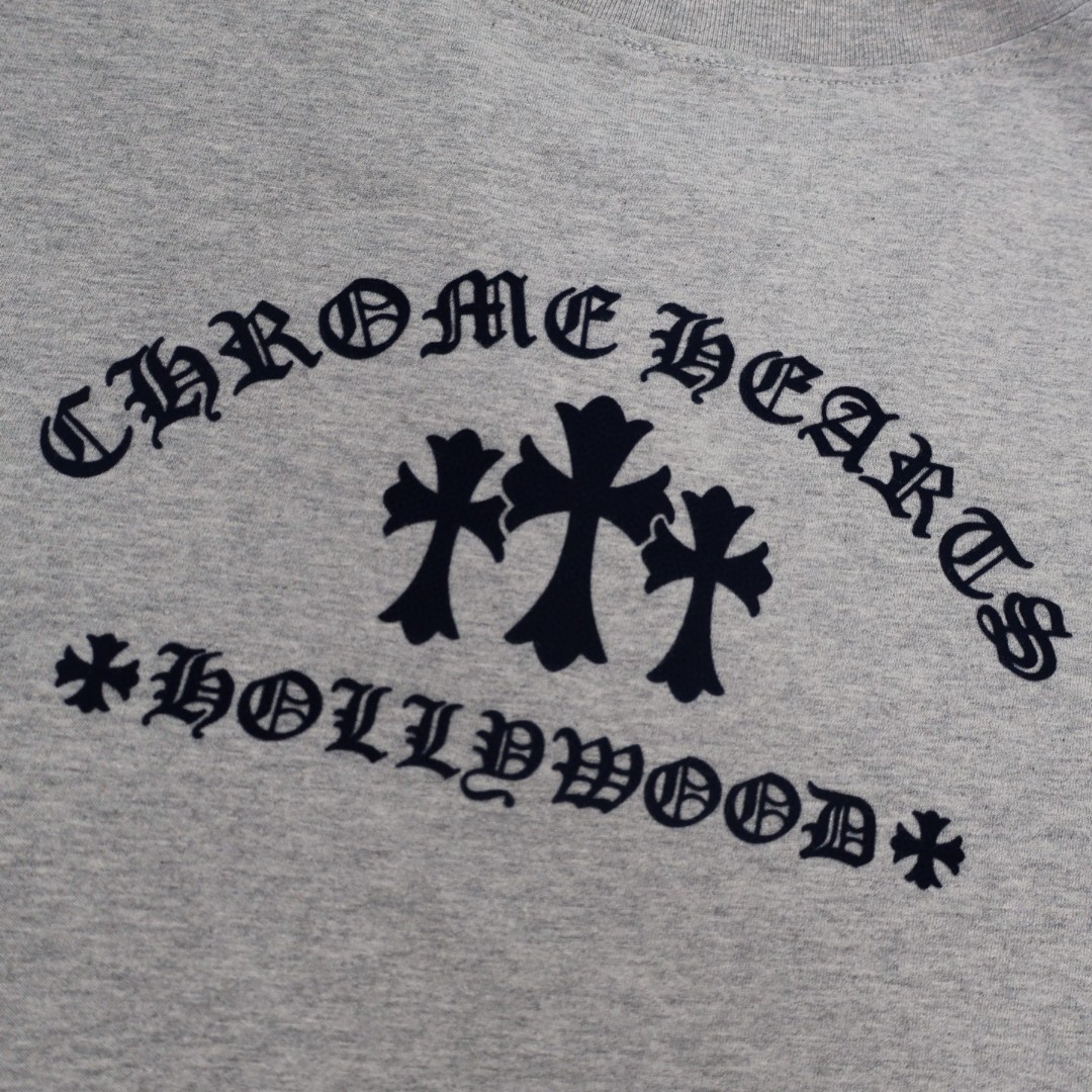 Chrome Hearts 克罗心 植绒十字架 长袖 T恤 男女同款 灰色 黑色 A5 CH-0411771