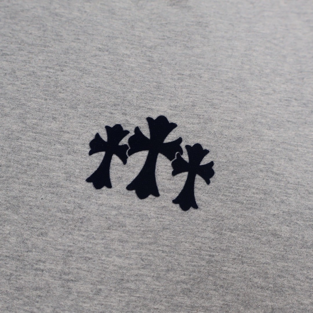 Chrome Hearts 克罗心 植绒十字架 长袖 T恤 男女同款 灰色 黑色 A5 CH-0411771