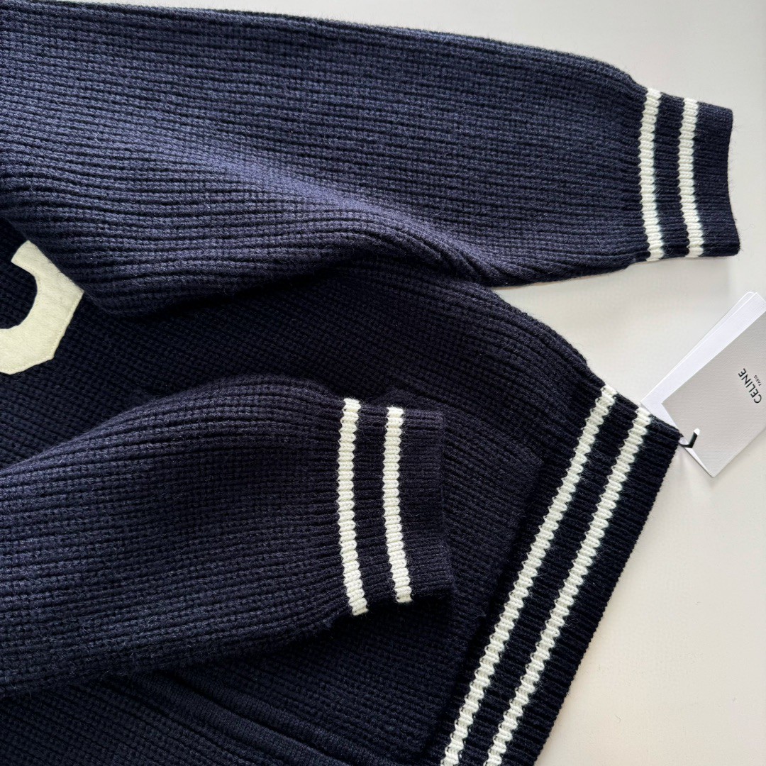 CELINE 赛琳 章仔羊毛拉链连帽针织外套 毛衣 长袖 海军蓝 D5 RV00V830I-07MR