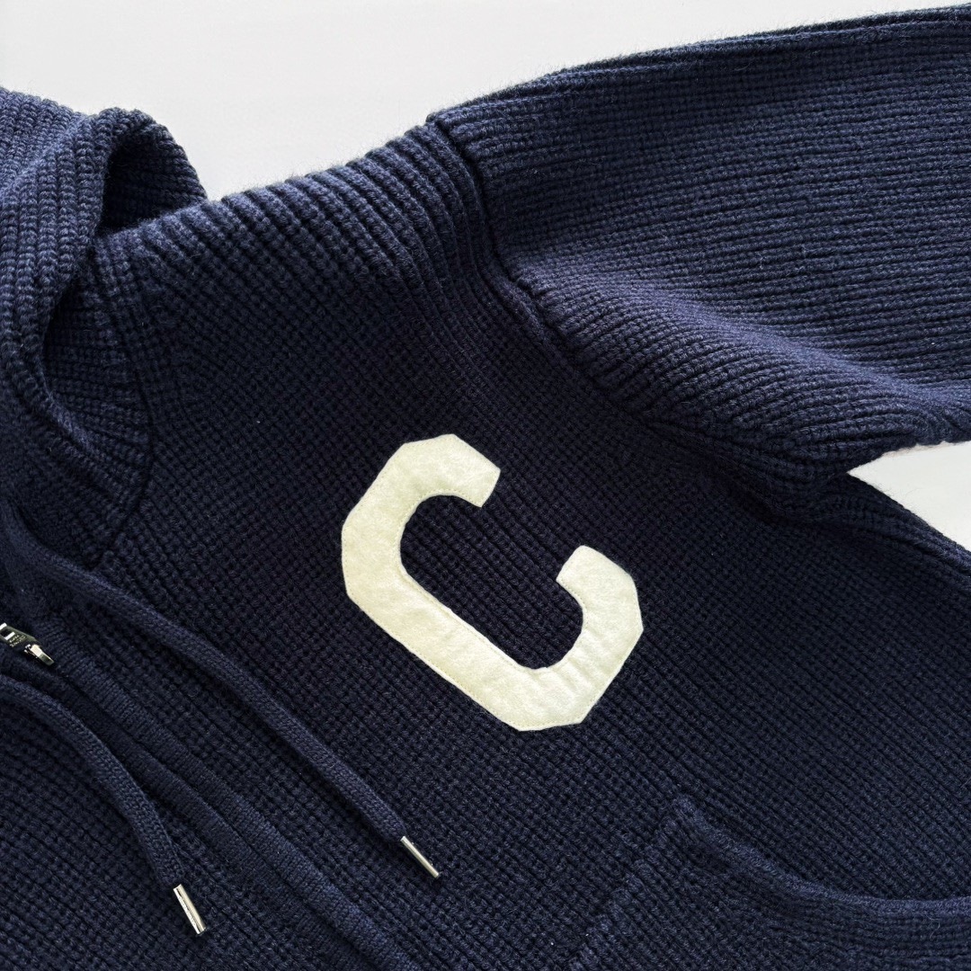 CELINE 赛琳 章仔羊毛拉链连帽针织外套 毛衣 长袖 海军蓝 D5 RV00V830I-07MR