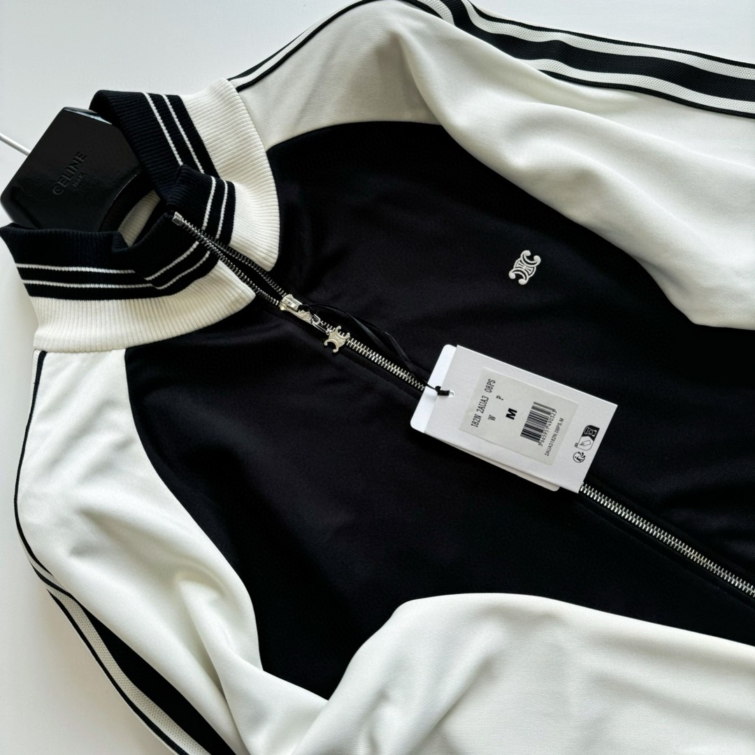 CELINE 赛琳 撞色织带绣花拉链外套 夹克 长袖 黑色 C5 2Y14H121O-38EC