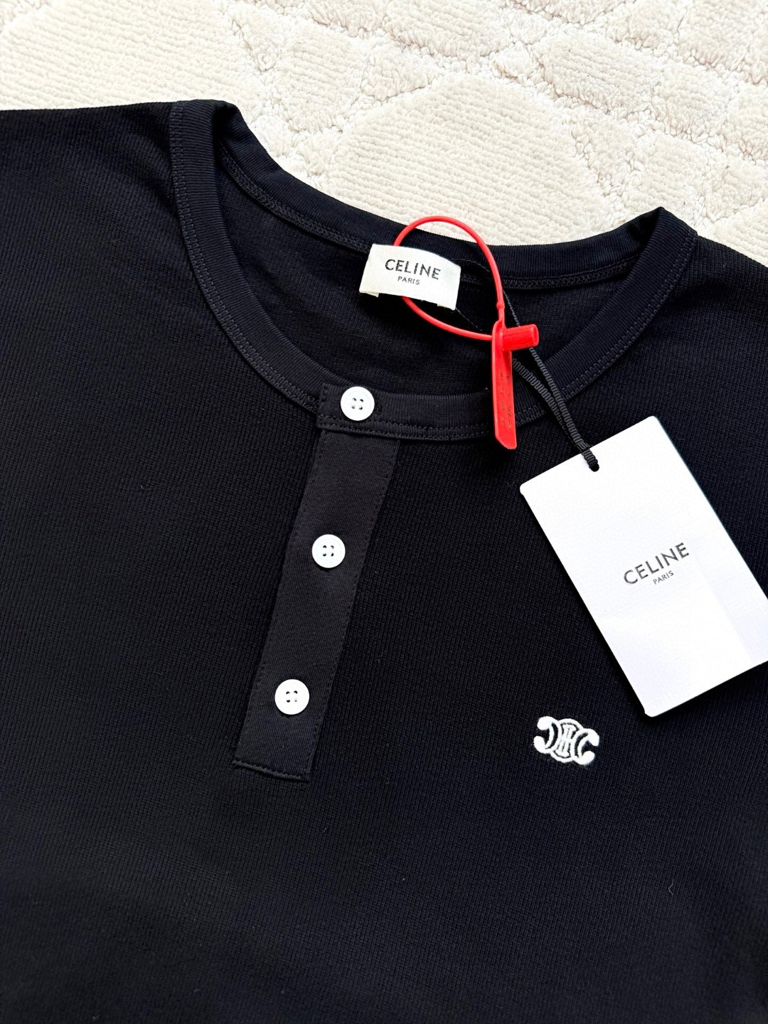 CELINE 赛琳 字母l刺绣针织衫T恤 打底衫 长袖 白色 黑色 A5 RX0A90F43-01OB
