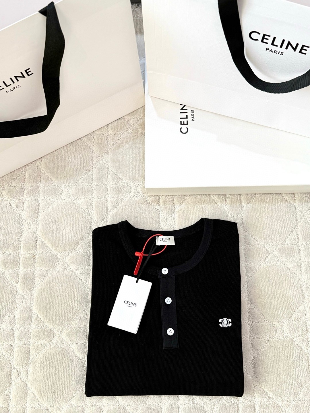 CELINE 赛琳 字母l刺绣针织衫T恤 打底衫 长袖 白色 黑色 A5 RX0A90F43-01OB