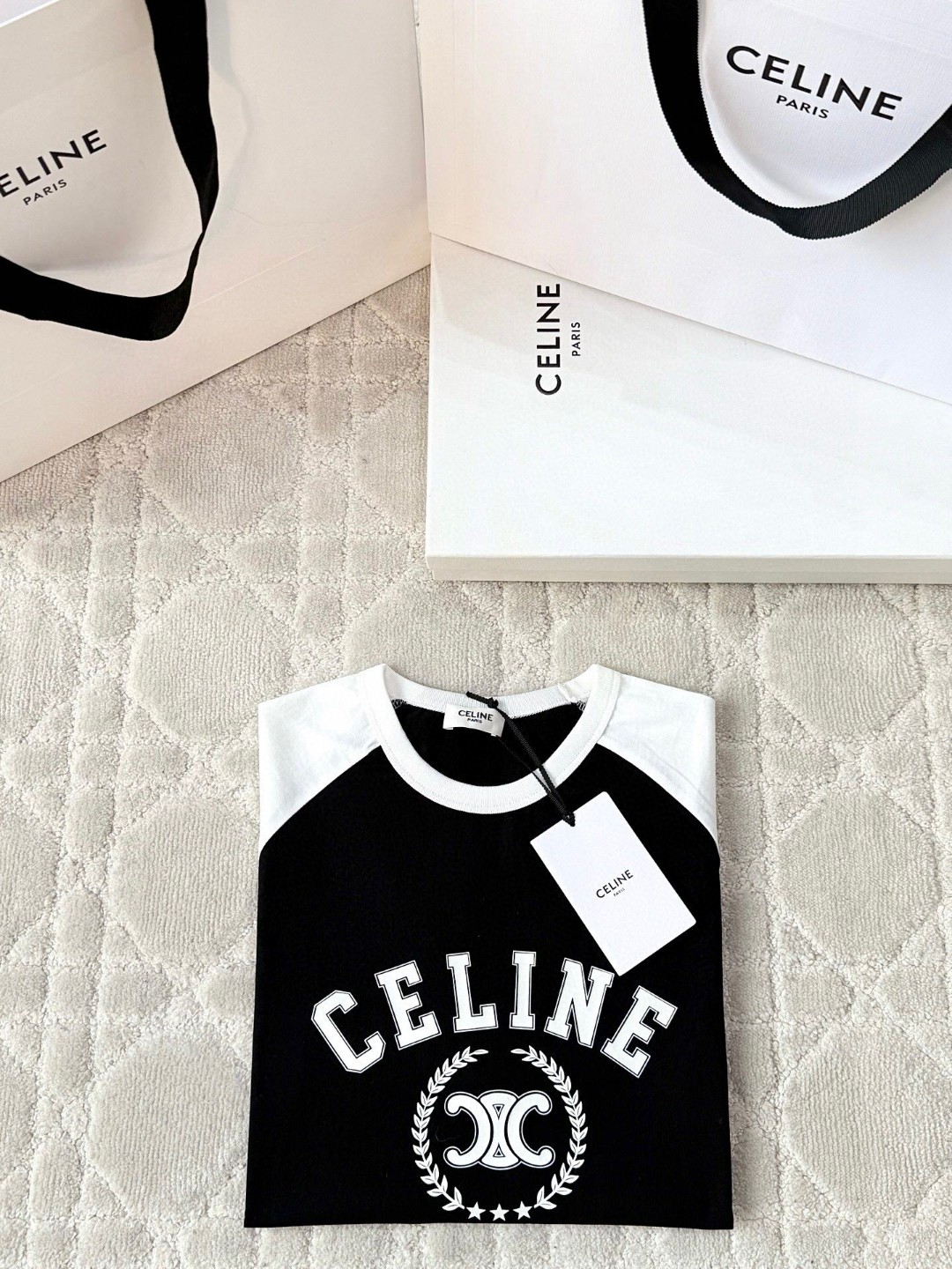 CELINE 赛琳 拼接徽标字母logo印花T恤 打底衫 长袖 黑白色 黑灰色 A5 RX09Y0I07-38OW