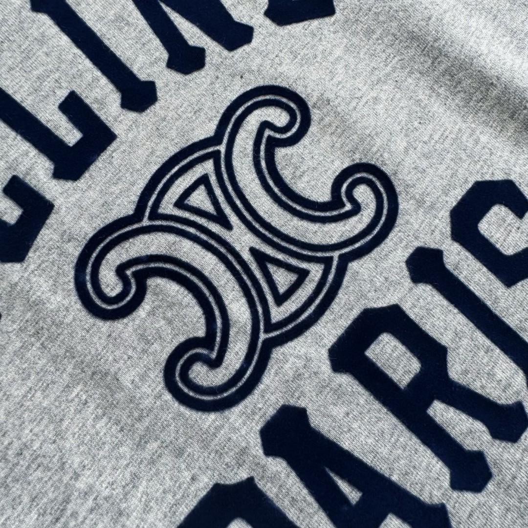 CELINE 赛琳 凯旋门植绒拼接T恤 打底衫 长袖 蓝灰色 A5 2X04K865W-09SH