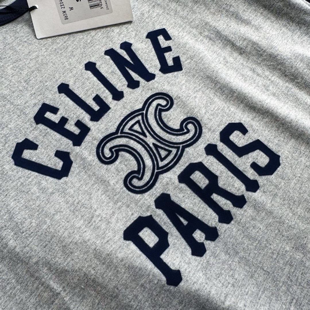 CELINE 赛琳 凯旋门植绒拼接T恤 打底衫 长袖 蓝灰色 A5 2X04K865W-09SH