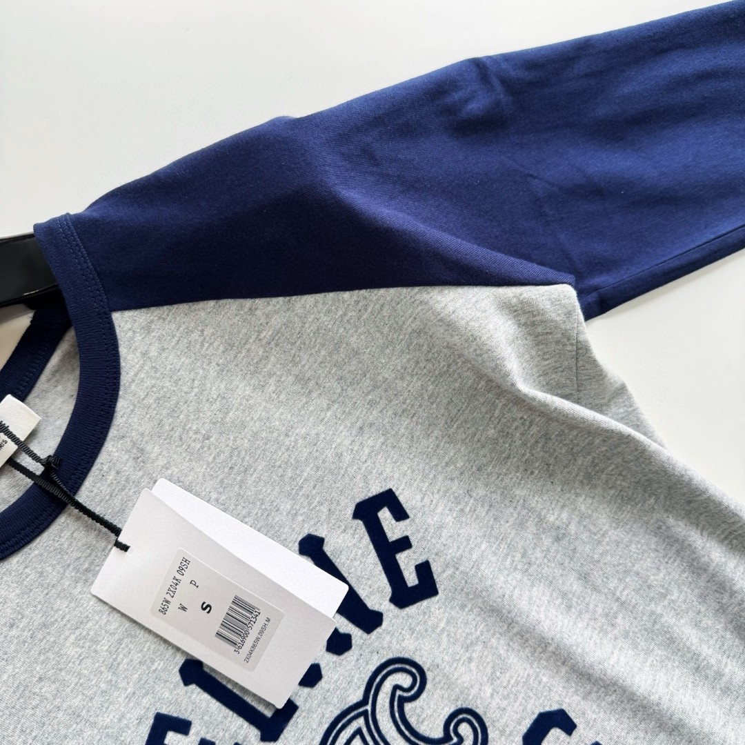 CELINE 赛琳 凯旋门植绒拼接T恤 打底衫 长袖 蓝灰色 A5 2X04K865W-09SH