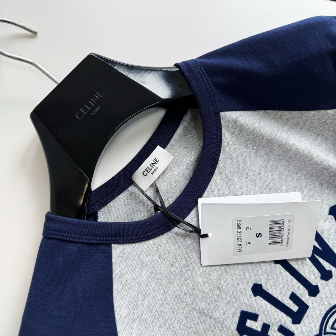 CELINE 赛琳 凯旋门植绒拼接T恤 打底衫 长袖 蓝灰色 A5 2X04K865W-09SH