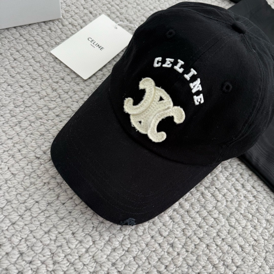 CELINE 赛琳 做旧凯旋门绣花棒球帽 鸭舌帽 帽子 灰色 黑色 蓝色 B0 AA0AG0F82.07UE