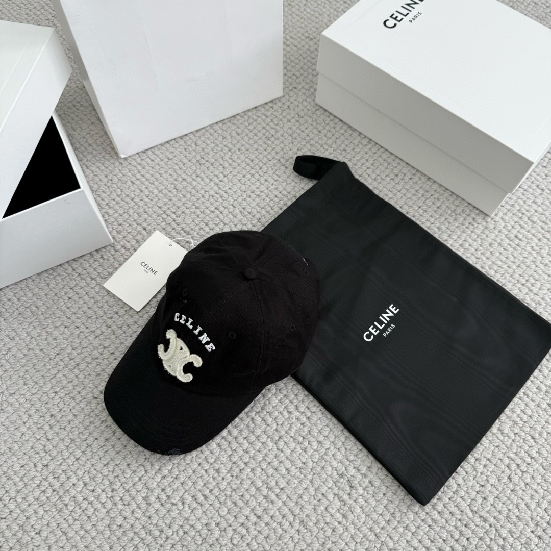 CELINE 赛琳 做旧凯旋门绣花棒球帽 鸭舌帽 帽子 灰色 黑色 蓝色 B0 AA0AG0F82.07UE