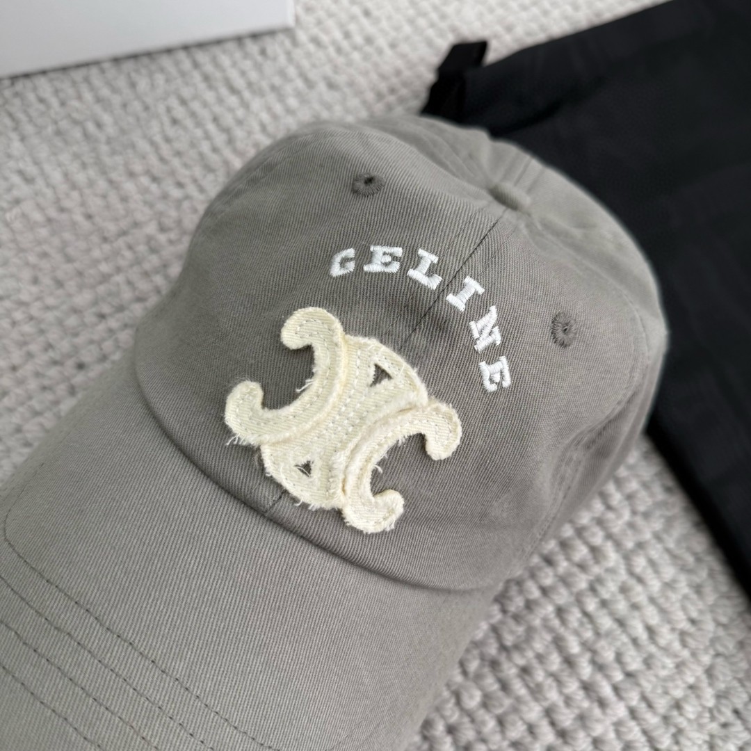 CELINE 赛琳 做旧凯旋门绣花棒球帽 鸭舌帽 帽子 灰色 黑色 蓝色 B0 AA0AG0F82.07UE