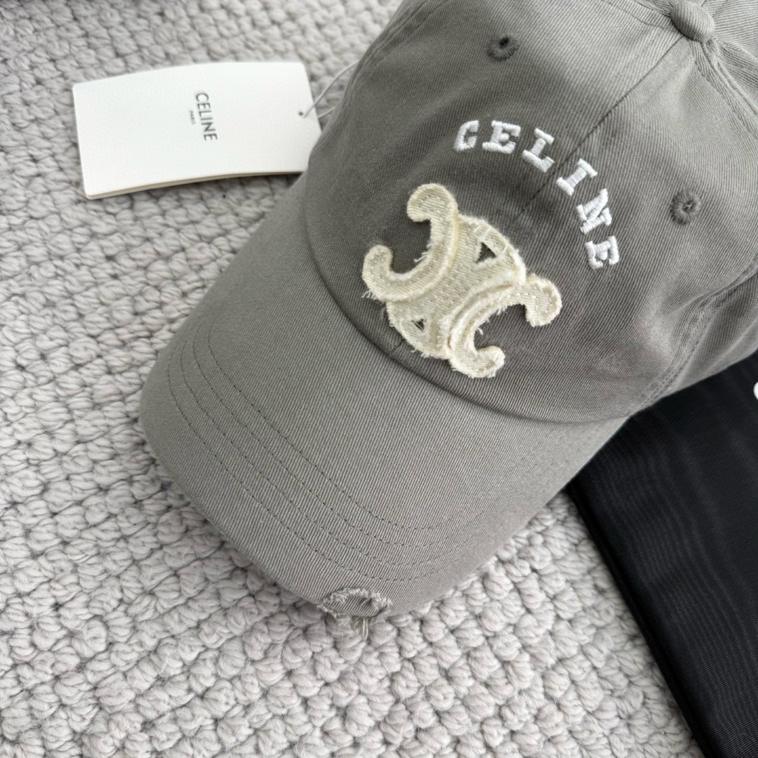 CELINE 赛琳 做旧凯旋门绣花棒球帽 鸭舌帽 帽子 灰色 黑色 蓝色 B0 AA0AG0F82.07UE