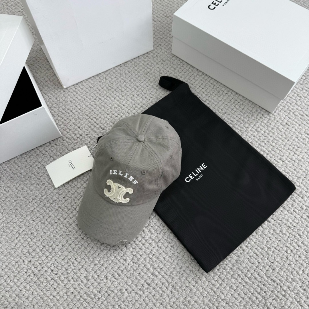 CELINE 赛琳 做旧凯旋门绣花棒球帽 鸭舌帽 帽子 灰色 黑色 蓝色 B0 AA0AG0F82.07UE