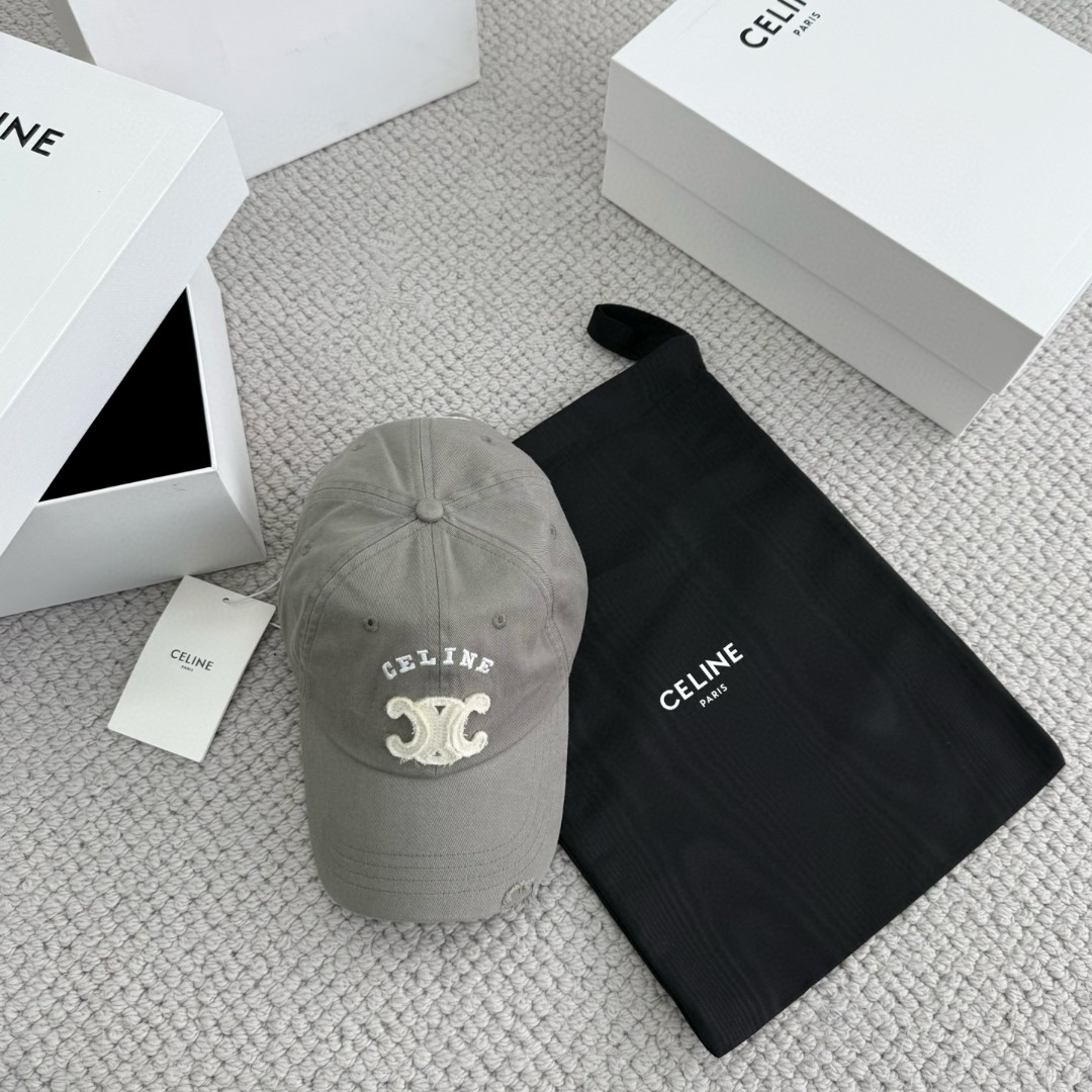 CELINE 赛琳 做旧凯旋门绣花棒球帽 鸭舌帽 帽子 灰色 黑色 蓝色 B0 AA0AG0F82.07UE