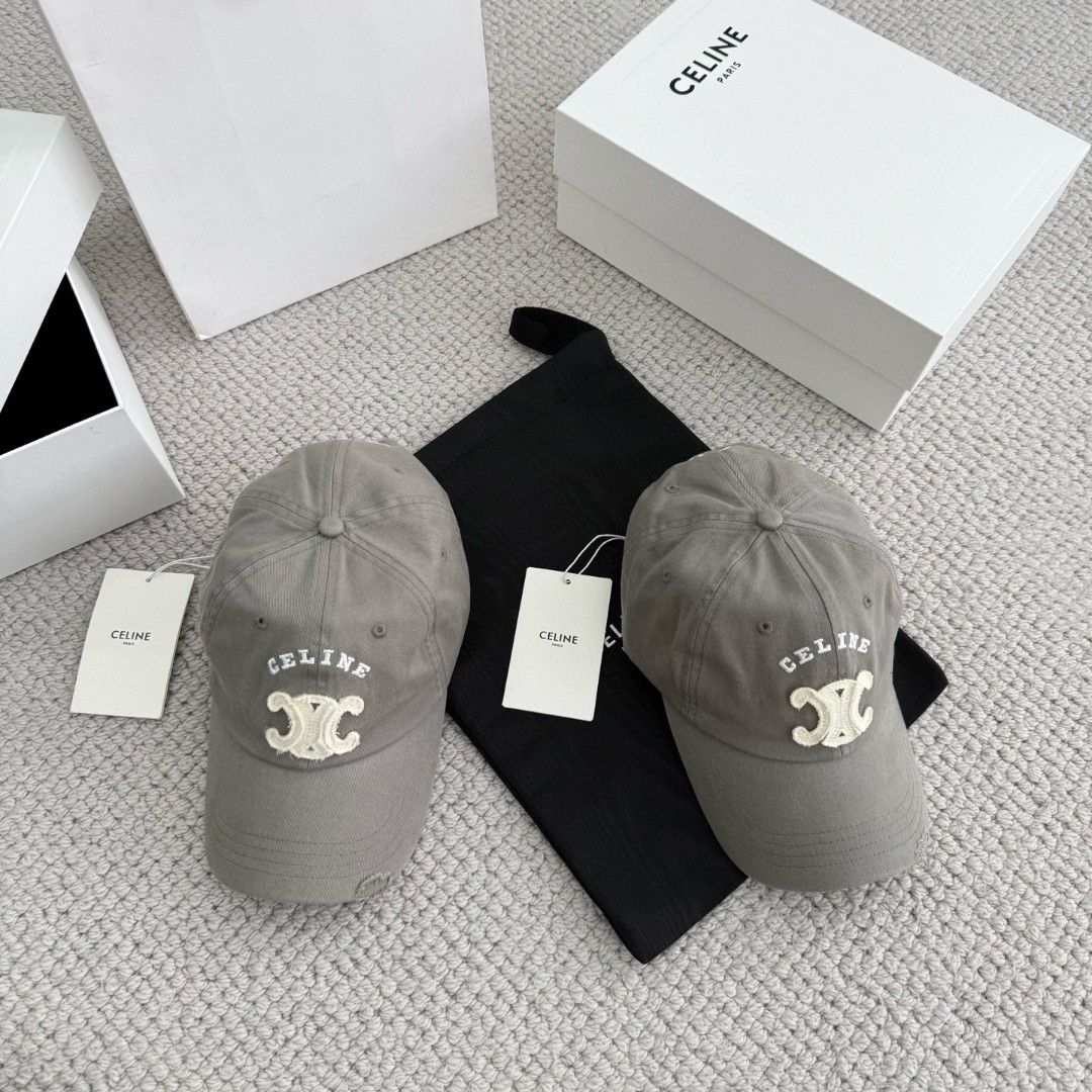 CELINE 赛琳 做旧凯旋门绣花棒球帽 鸭舌帽 帽子 灰色 黑色 蓝色 B0 AA0AG0F82.07UE