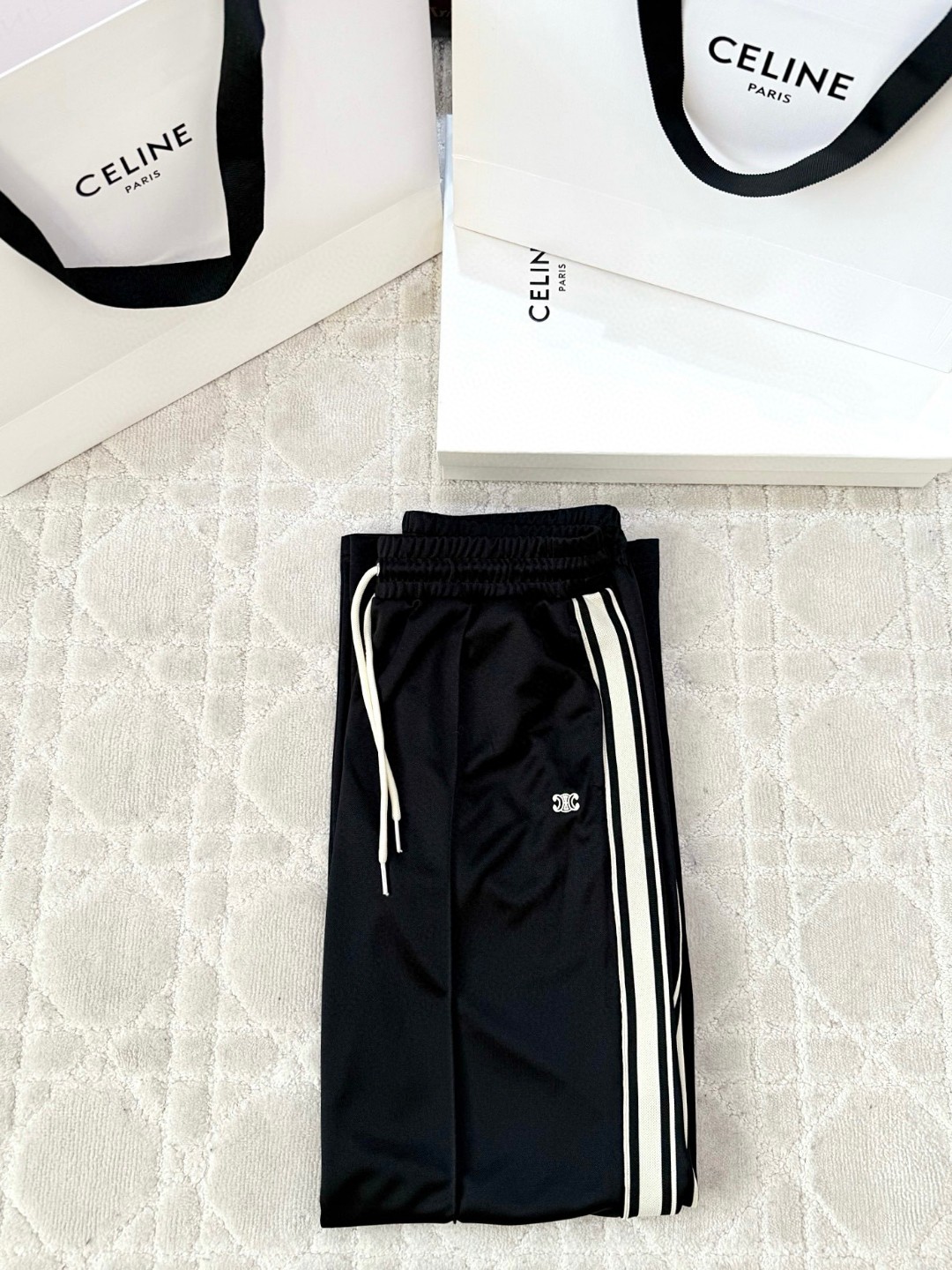 CELINE 赛琳 凯旋门刺绣长裤 休闲裤 运动裤 裤子 黑色 B0 RP06K121O38AW