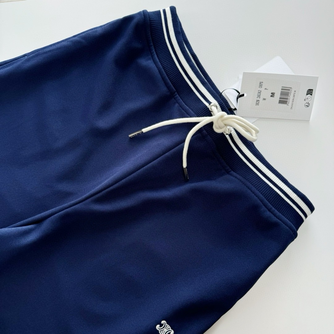 CELINE 赛琳 双面平纹针织长裤 休闲裤 运动裤 裤子 黑色 蓝色 B0 RP002121O-BZZ9