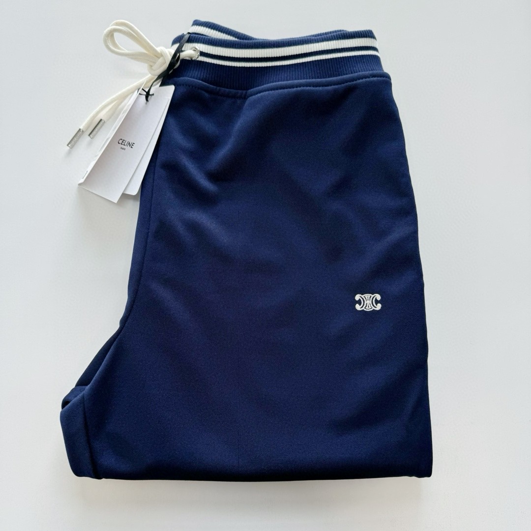 CELINE 赛琳 双面平纹针织长裤 休闲裤 运动裤 裤子 黑色 蓝色 B0 RP002121O-BZZ9