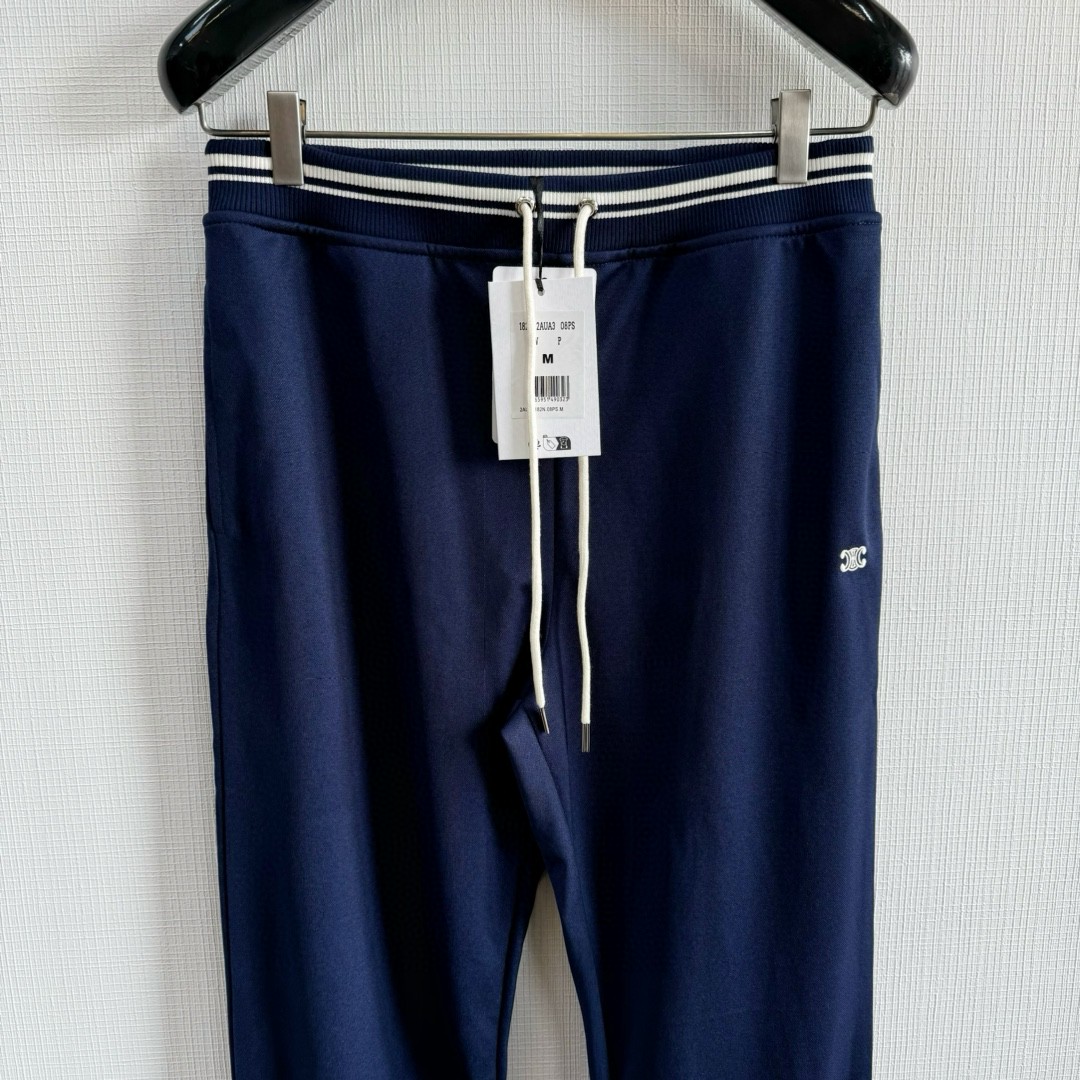 CELINE 赛琳 双面平纹针织长裤 休闲裤 运动裤 裤子 黑色 蓝色 B0 RP002121O-BZZ9