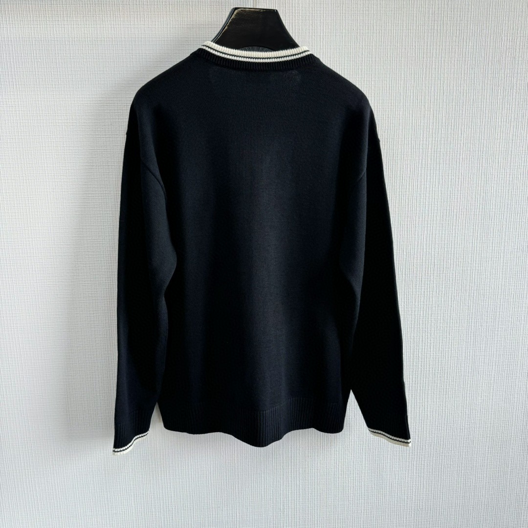 CELINE 赛琳 凯旋门刺绣V领套头毛衣 针织衫 长袖 黑色 B0 2ADBK823Y-38NO