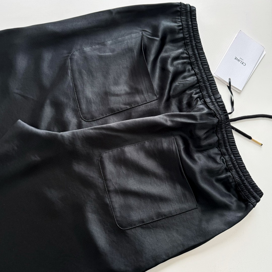 CELINE 赛琳 丝缎长裤 休闲裤 运动裤 裤子 黑色 B5