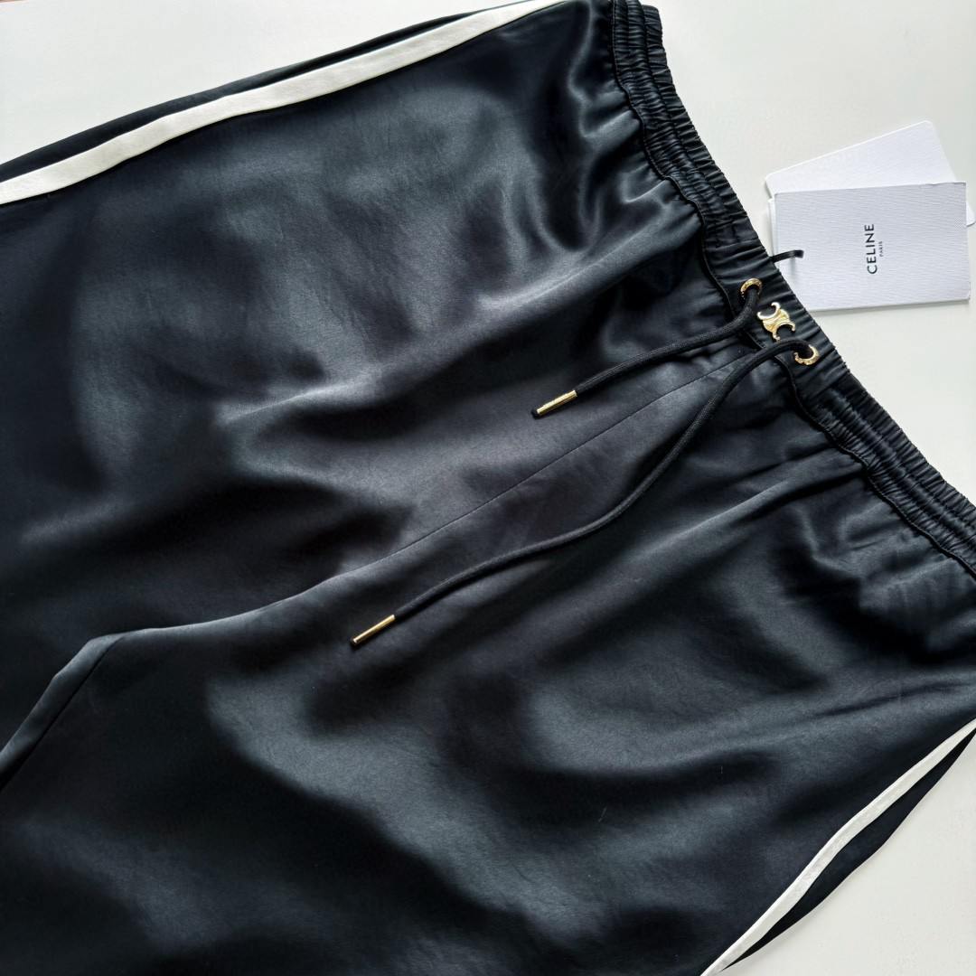 CELINE 赛琳 丝缎长裤 休闲裤 运动裤 裤子 黑色 B5