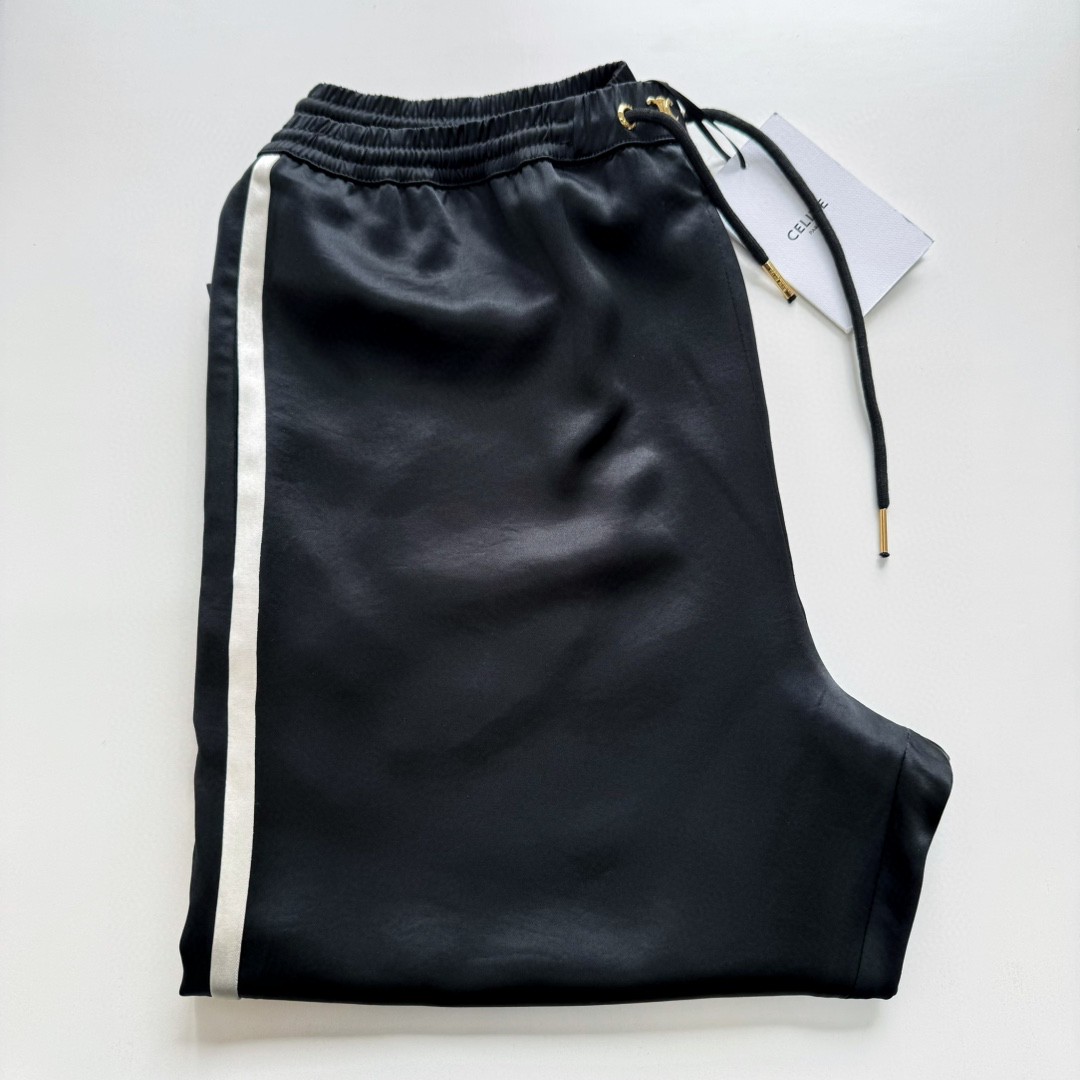 CELINE 赛琳 丝缎长裤 休闲裤 运动裤 裤子 黑色 B5