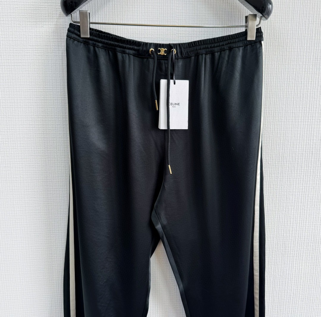 CELINE 赛琳 丝缎长裤 休闲裤 运动裤 裤子 黑色 B5