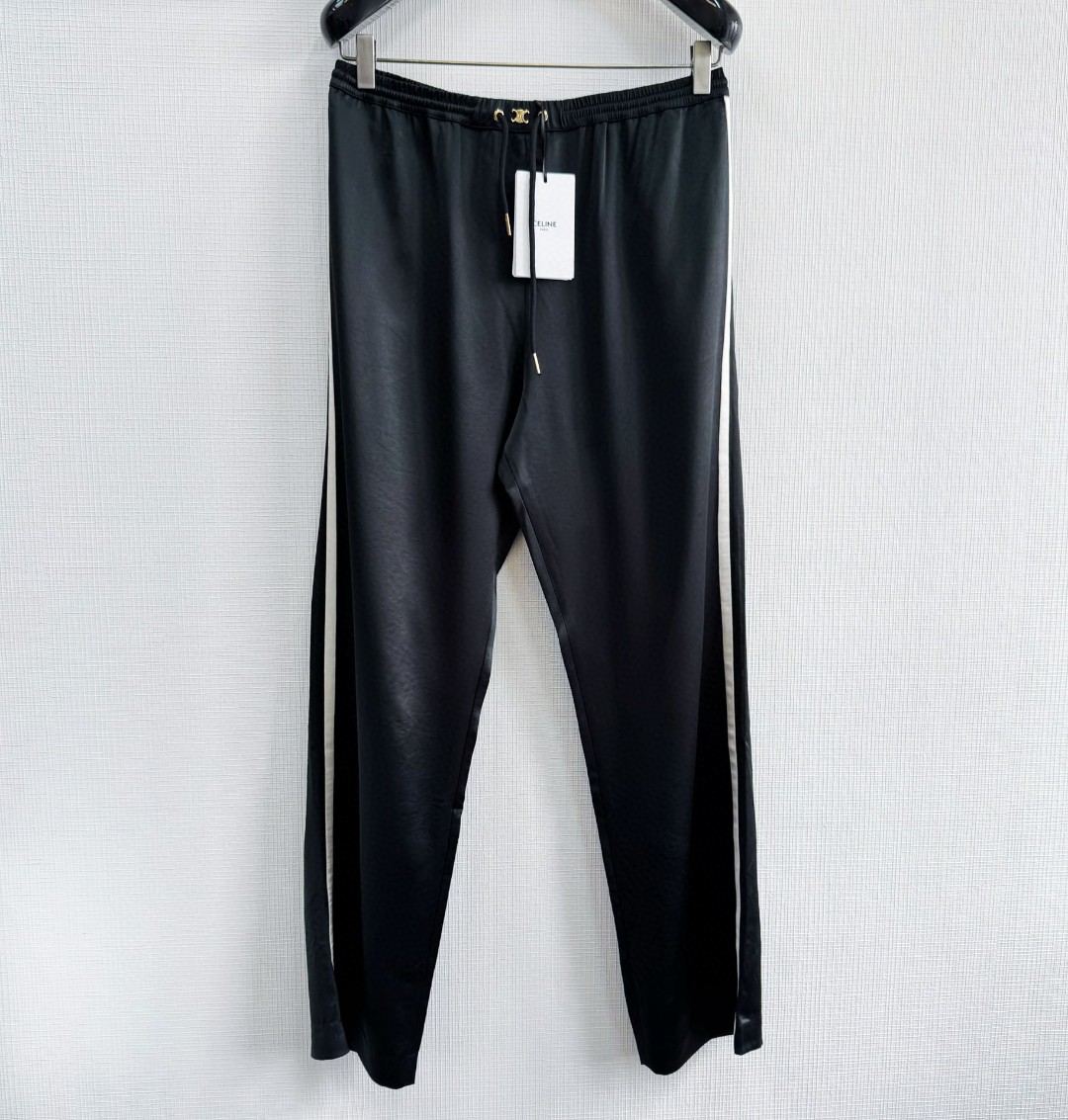 CELINE 赛琳 丝缎长裤 休闲裤 运动裤 裤子 黑色 B5