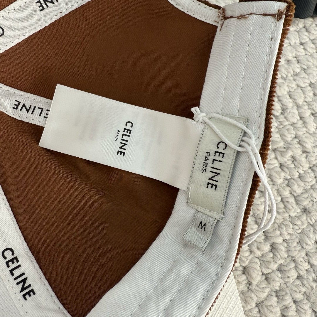 CELINE 赛琳 凯旋门绣花灯芯绒棒球帽 鸭舌帽 帽子 棕色 B0