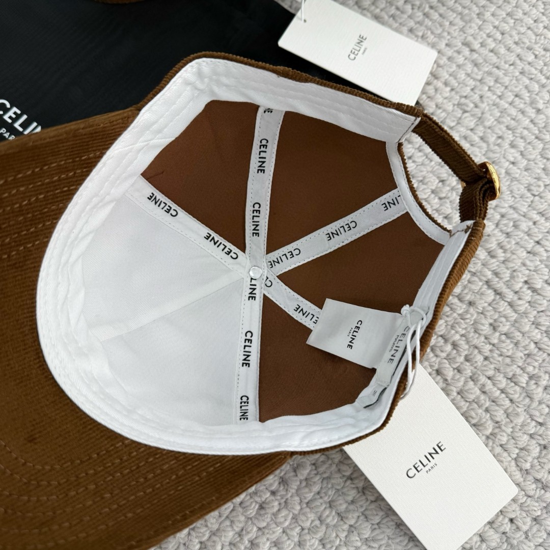 CELINE 赛琳 凯旋门绣花灯芯绒棒球帽 鸭舌帽 帽子 棕色 B0